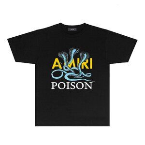 AMIRI Black Tee with Blue Snake and Yellow Logo